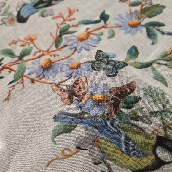 Botanical Printed Scarf With Roses Butterflies & Birds - Picture 11 of 16